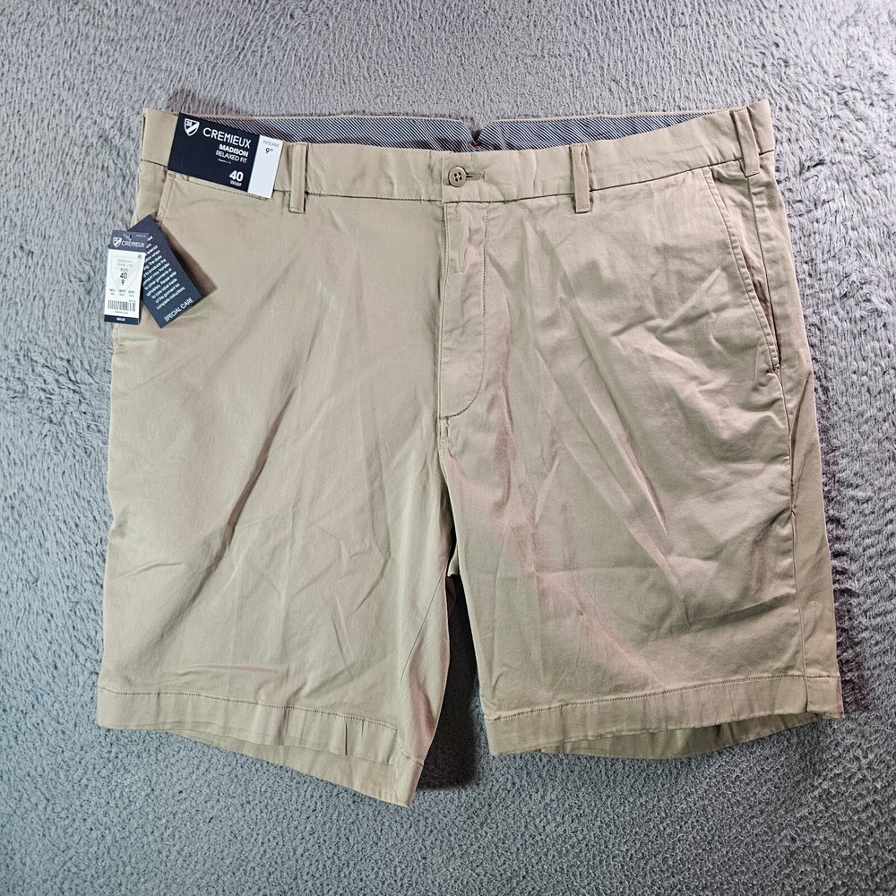 $65 NWT Cremieux Chino‎ Shorts Men 40 x 9" Stretch Relaxed Fit Khaki  5-Pocket